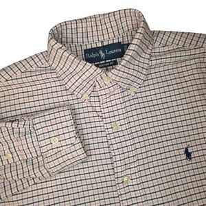 Ralph Lauren Custom Fit Pink Blue Plaid Button Down Shirt Men's Size Medium